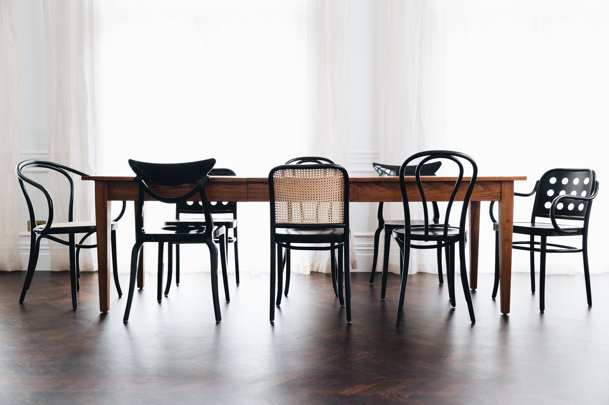 Dairy dining table by KMS with Thonet No. 18 chairs
