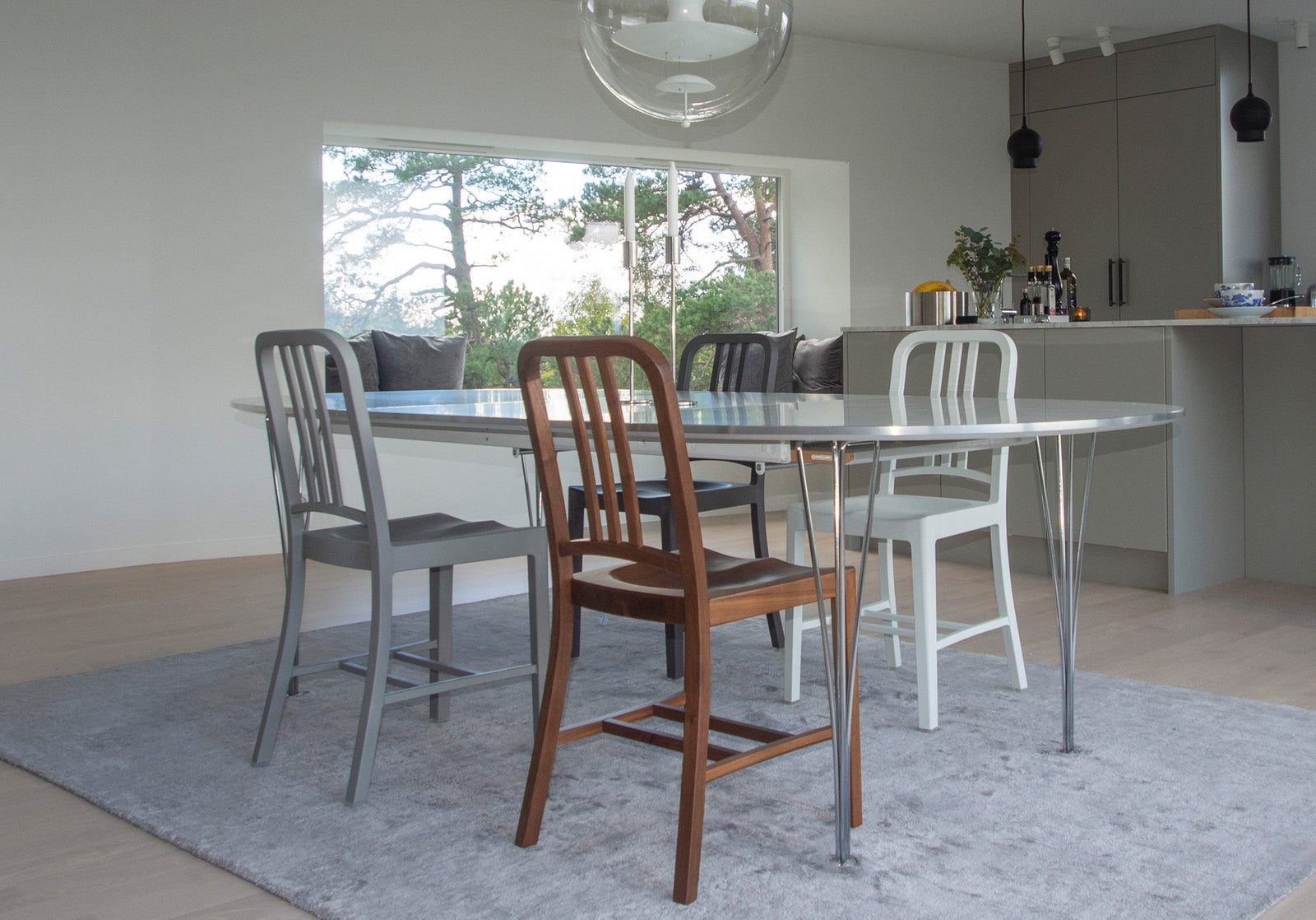 1006 Navy Wood Chair by Emeco, detail