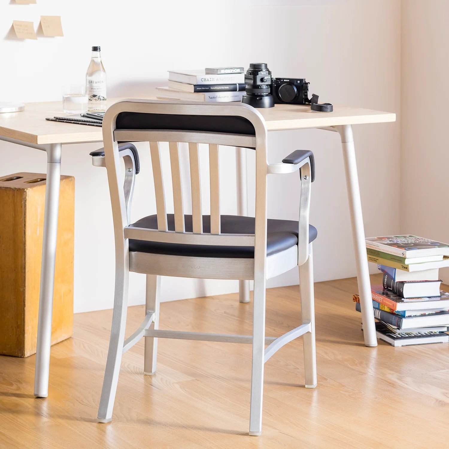 1011 Navy Semi-Upholstered Armchair by Emeco, in situ