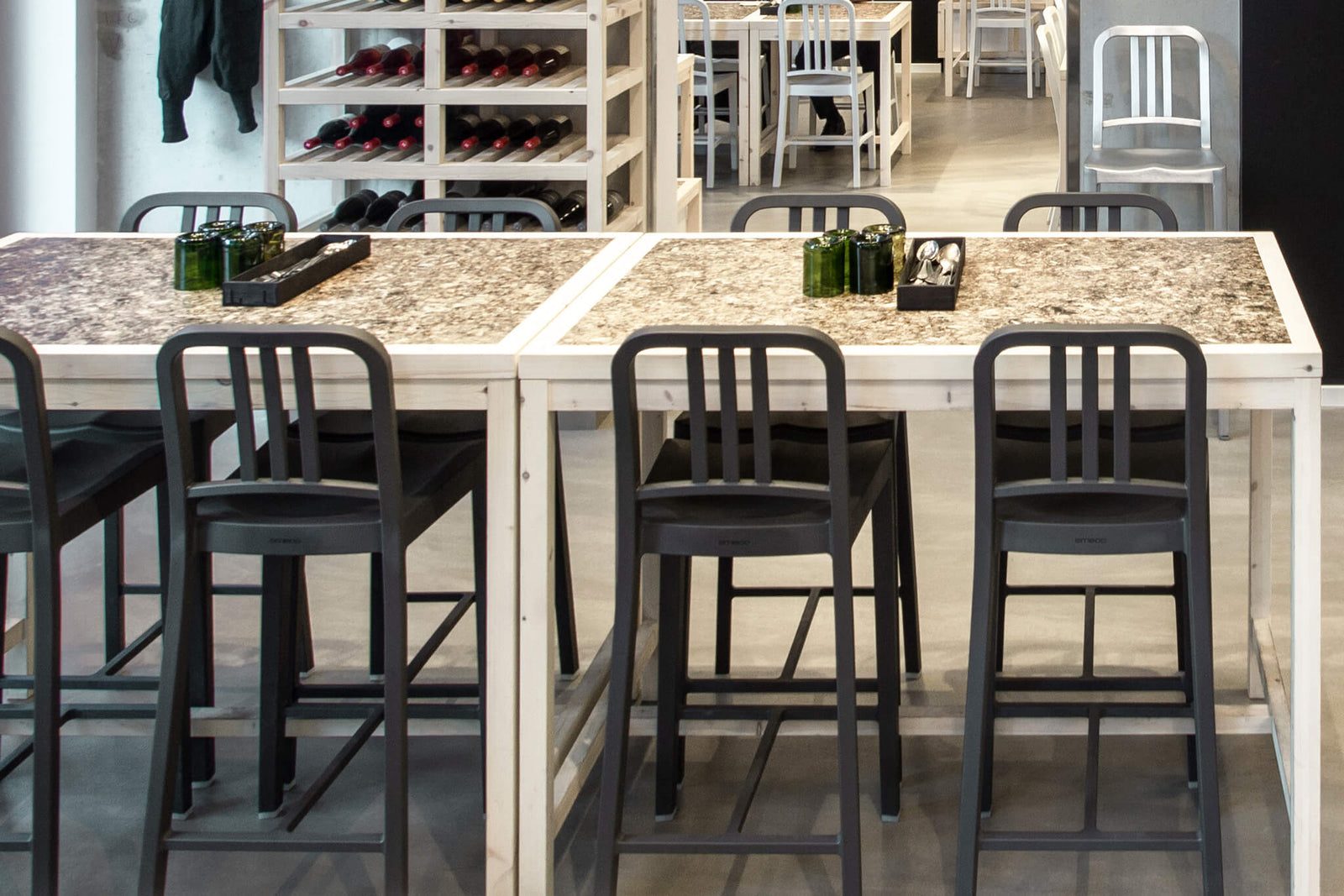 111 Navy Barstool by Emeco, in situ